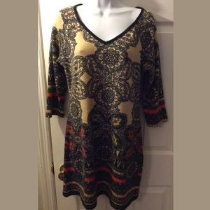 ARYEH Tribal Geo Sweater Dress VNeck Colorful Knit